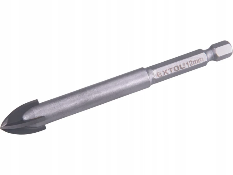WIERTŁO DO SZKŁA 12mm GRESU PŁYTEK GLAZURY CERAMIKI 4 OSTRZA HEX
