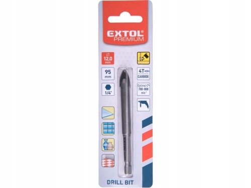WIERTŁO DO SZKŁA 12mm GRESU PŁYTEK GLAZURY CERAMIKI 4 OSTRZA HEX