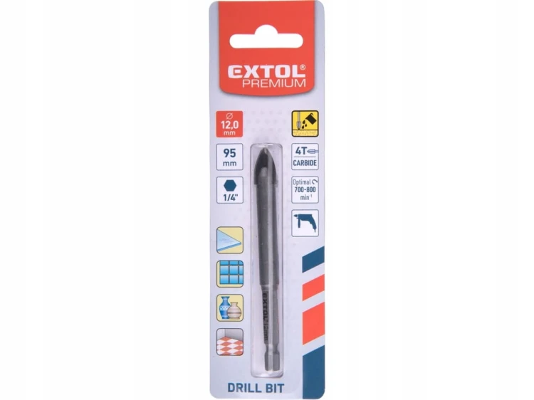 WIERTŁO DO SZKŁA 12mm GRESU PŁYTEK GLAZURY CERAMIKI 4 OSTRZA HEX