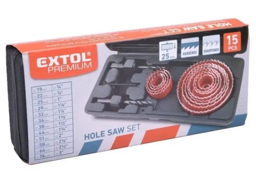 Zestaw otwornic do drewna GK mebli Extol Premium, 12 średnic Ø19-76mm