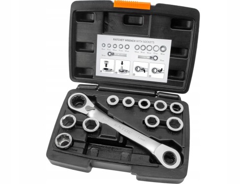 klucz płasko-oczkowy z grzechotką, zestaw 11 szt., 8-19mm, CrV
