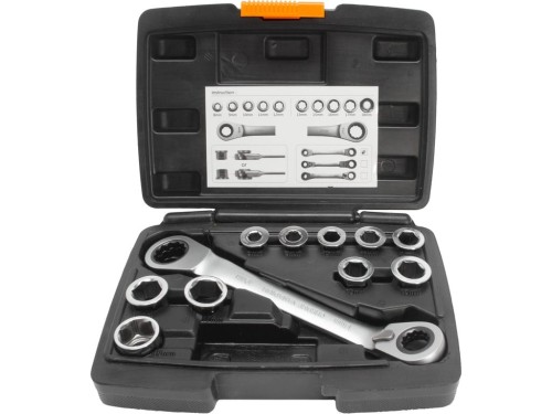 klucz płasko-oczkowy z grzechotką, zestaw 11 szt., 8-19mm, CrV