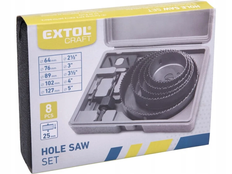 Zestaw otwornic do drewna płyt GK mebli EXTOL CRAFT 1807 64mm-127mm