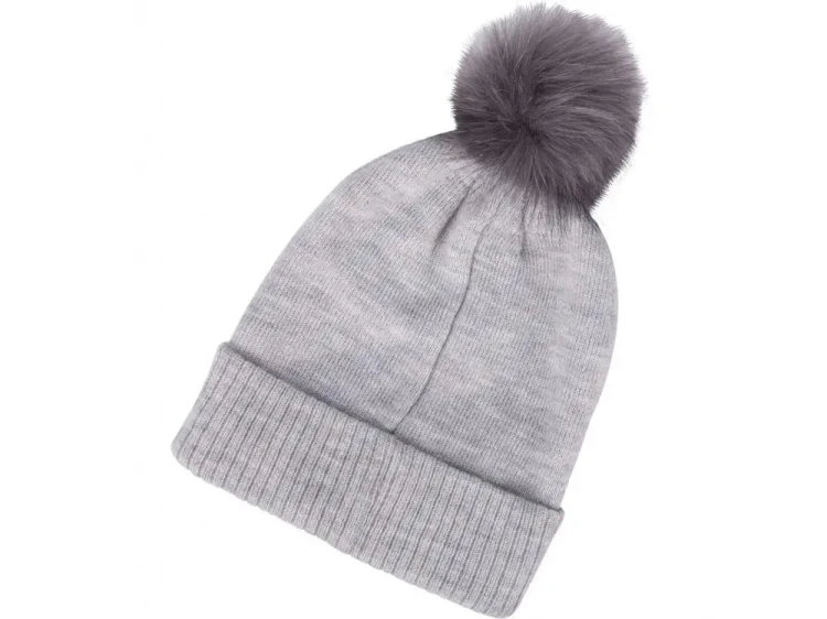 Czapka zimowa z pomponem i lampką LED rozmiar unisex szara MOCNE ŚWIATŁO