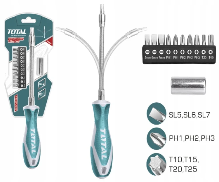 WKRĘTAK ELASTYCZNY 150mm z BITAMI Torx PH Płaskie