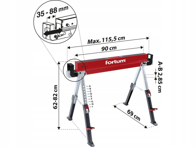 Zestaw KOZIOŁEK KOBYŁKA PODPORA BUDOWLANA 1180kg 61,5-82cm SKŁADANE 2 SZT