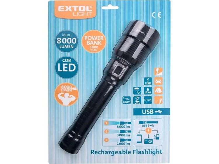 LATARKA SZPERACZ AKUMULATOROWA POWERBANK 8000lm OŚWIETLENIA LED ZOOM MOCNA