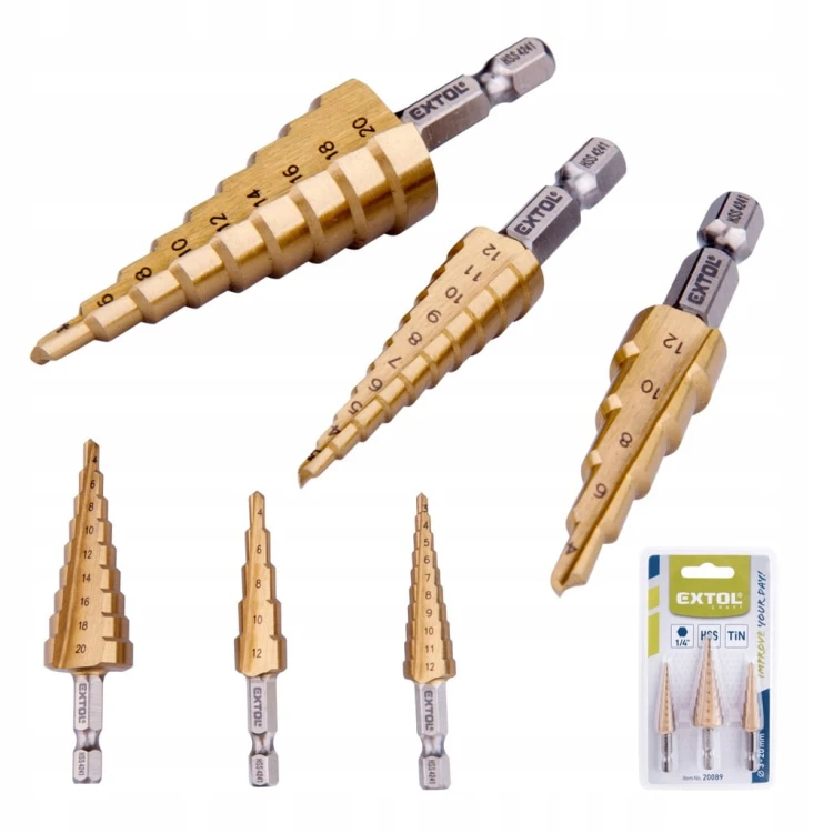 WIERTŁO DO METALU stopniowe CHOINKOWE ZESTAW 3 szt 4-12mm, 4-20mm TYTANOWE