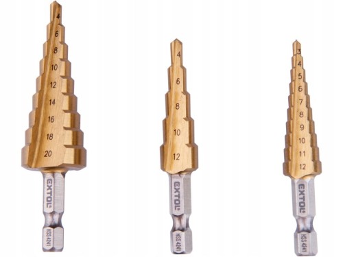 WIERTŁO DO METALU stopniowe CHOINKOWE ZESTAW 3 szt 4-12mm, 4-20mm TYTANOWE
