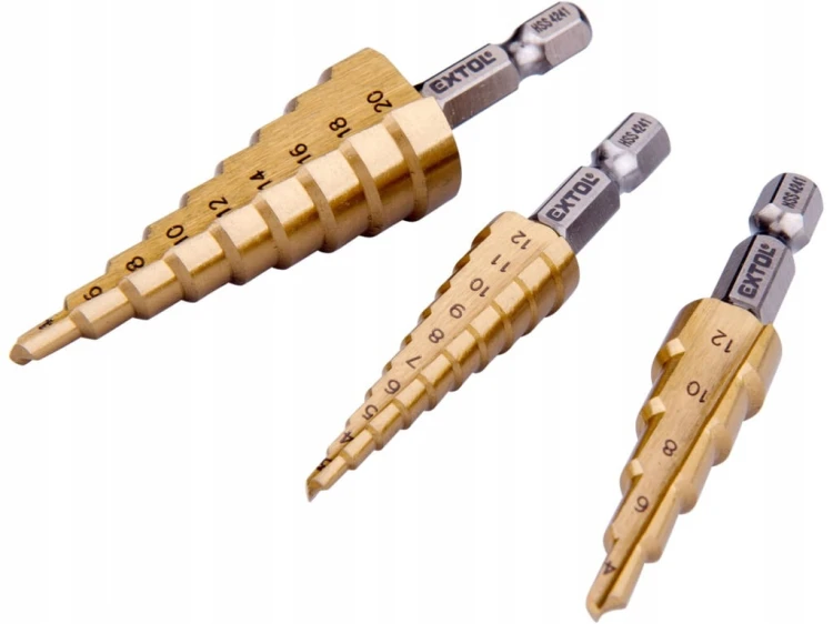 WIERTŁO DO METALU stopniowe CHOINKOWE ZESTAW 3 szt 4-12mm, 4-20mm TYTANOWE