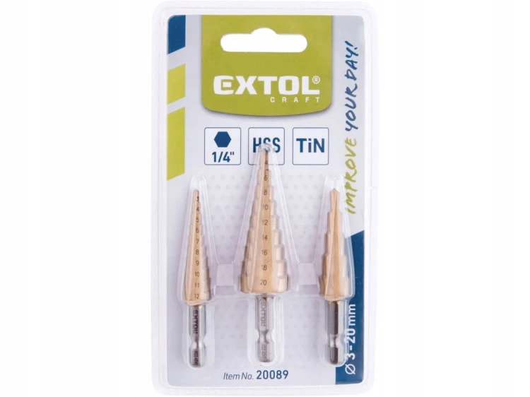 WIERTŁO DO METALU stopniowe CHOINKOWE ZESTAW 3 szt 4-12mm, 4-20mm TYTANOWE