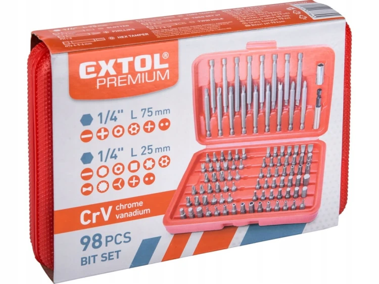 Zestaw Bitów Udarowych 98 szt. Magnetyczny Uchwyt SL PH PZ TORX HEX T CrV