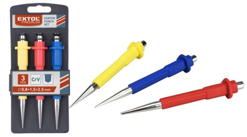 Punktak Zestaw 3 szt Stal Crv Precyzyjny Do Metalu 0,8 / 1,5 / 2,5 mm