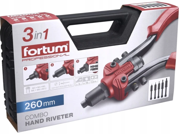 NITOWNICA DO NITÓW I NITONAKRETEK RĘCZNA UNIWERSALNA 2,4-6,4mm m3m10 3w1