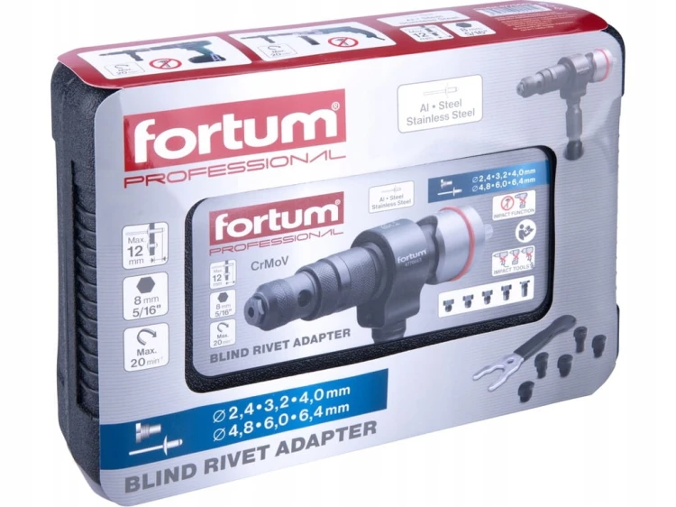 NITOWNICA ADAPTER NA WKRĘTARKĘ DO NITÓW 2,4-6,4mm PROFESJONALNA WALIZKA