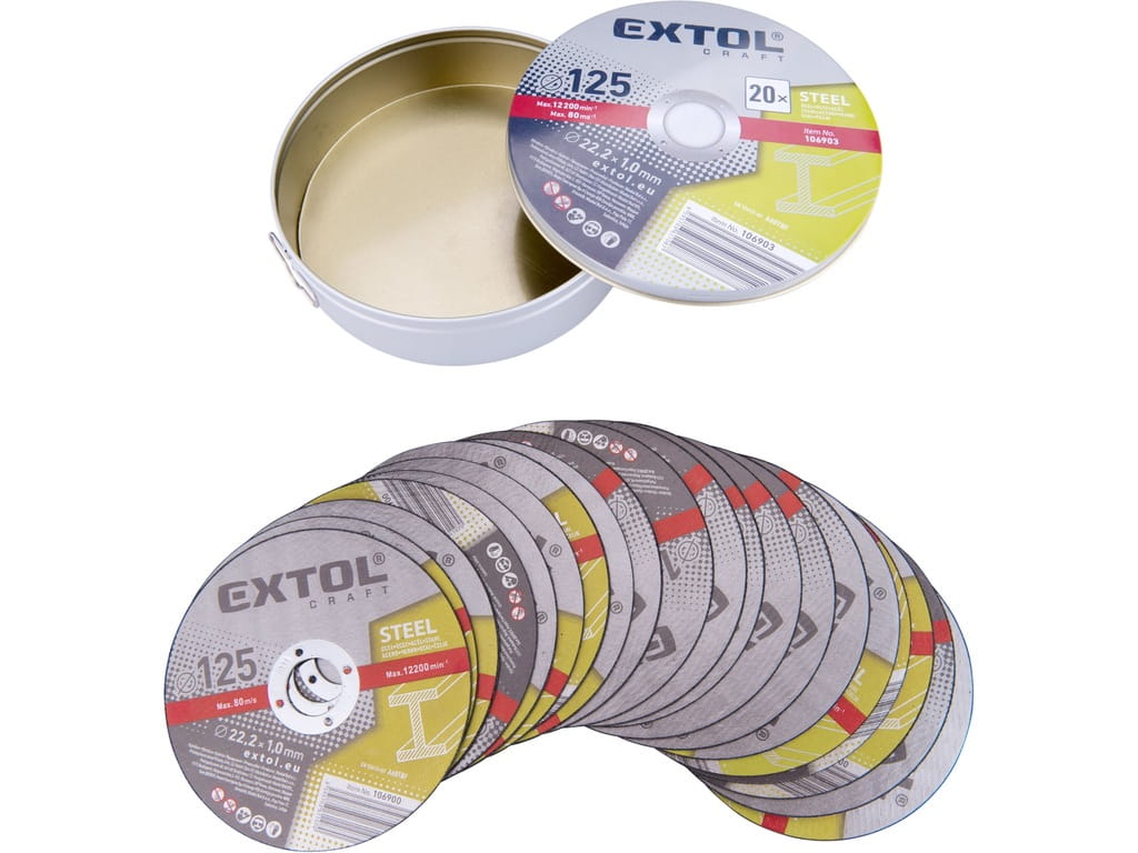 TARCZA DO CIĘCIA METALU stali 125/1mm 20szt + metalowa puszka zestaw tarcze